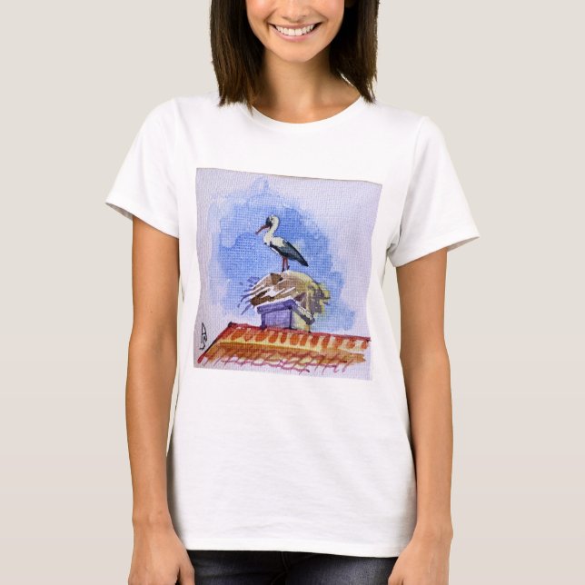 stork in nest, watercolor illustration T-Shirt (Front)