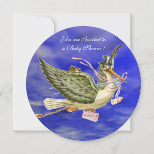STORK IN THE BLUE SKY GIRL BABY SHOWER INVITATION