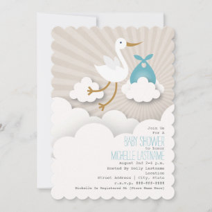 Stork In The Clouds Baby Shower - Blue Invitation