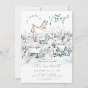 Stork It Takes A Village Winter Baby Shower Invitation