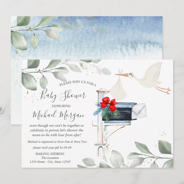 Stork Mailbox Baby Shower By Mail Invitation (Front/Back)