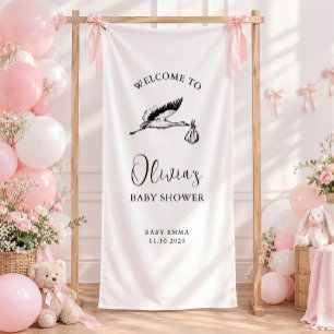 Stork Minimalist Script Baby Shower Welcome Banner