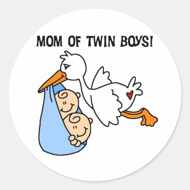 Stork Mum of Twin Boys Classic Round Sticker (Front)