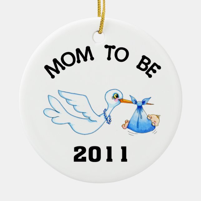 Stork Mum to Be Boys Ceramic Tree Decoration (Front)