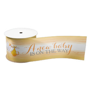 Stork new baby is on his way orange baby shower satin ribbon