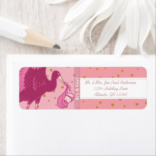 Stork New Baby It's A  Girl Pink Dots