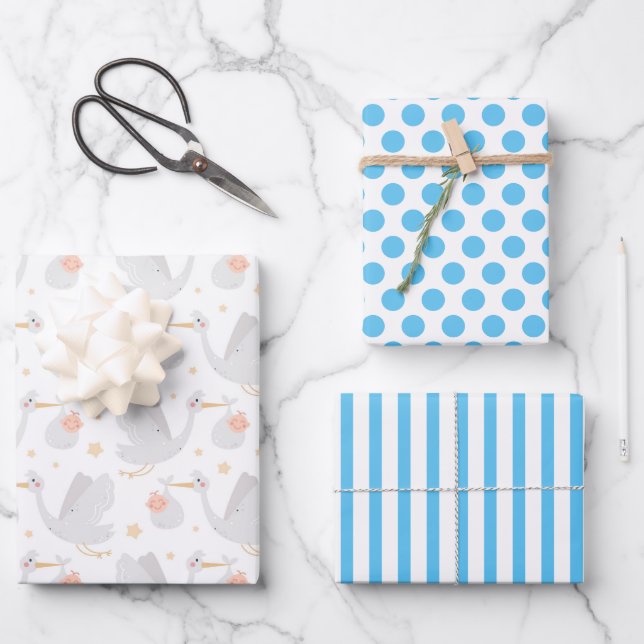 Stork New Baby Wrapping Paper Set of 3 (Front)