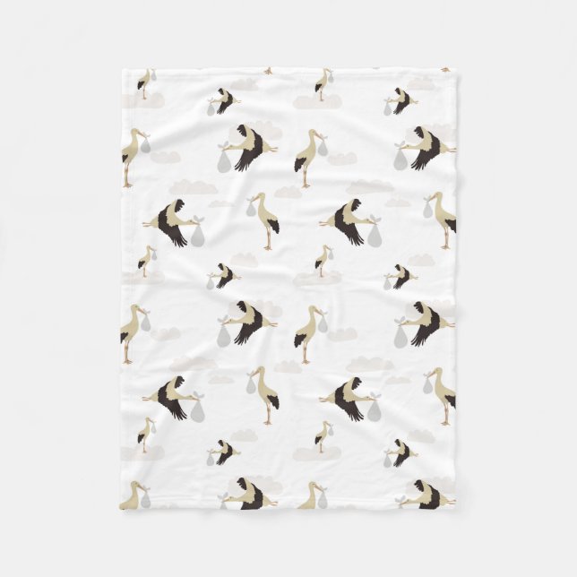 Stork Newborn Baby Boy Girl Pattern Fleece Blanket (Front)