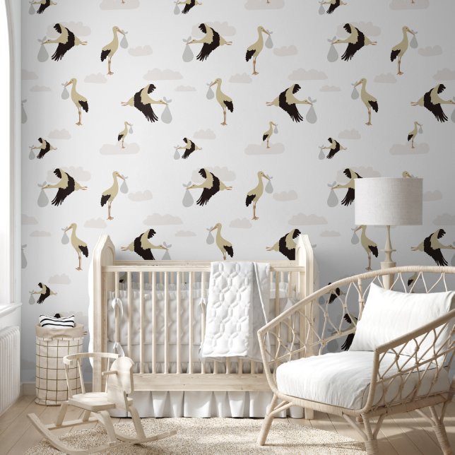 Stork Newborn Baby Boy Girl Pattern Wallpaper (Kids)