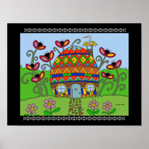 Stork on a Pysanka House Poster