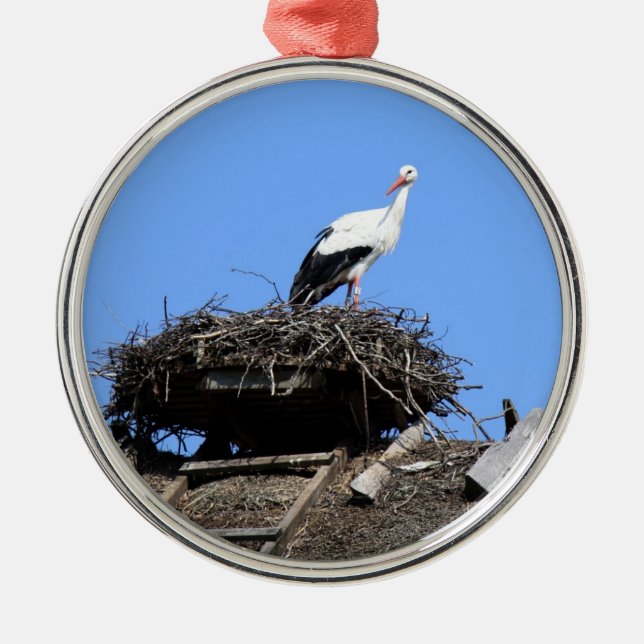 Stork on nest metal tree decoration (Front)