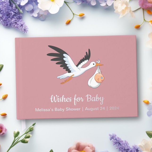 Stork on Pink Baby Shower Foil Guest Book (Creator Uploaded)