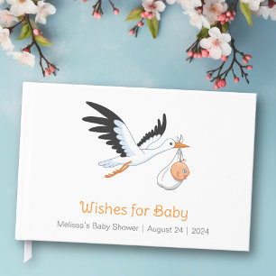 Stork on White Baby Shower Guest Book
