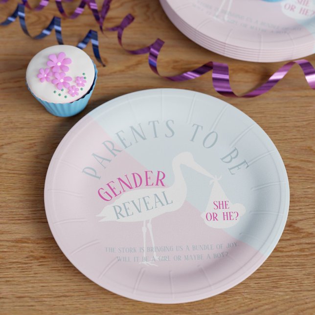 Stork Parents to Be Gender Reveal Paper Plates (Creator Uploaded)