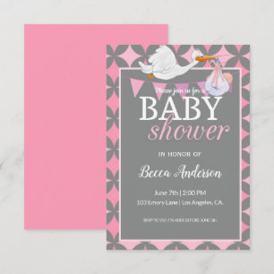 Stork Pink Baby Shower Invitation