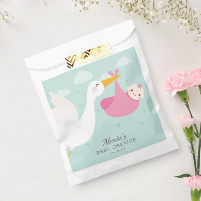 Stork Pink Bundle Girl Baby Shower Favour Bags (Sealed)
