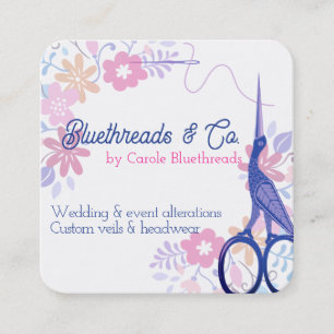 Stork scissors sewing seamstress alterations quilt square business card