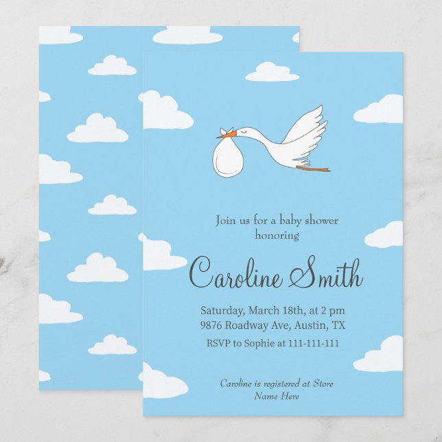 Stork Special Delivery Baby Shower Invitation  (Front/Back)