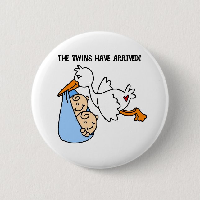 Stork Twin Arrival 6 Cm Round Badge (Front)
