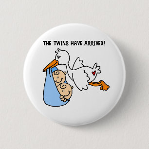 Stork Twin Arrival 6 Cm Round Badge