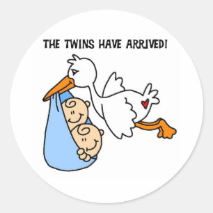 Stork Twin Arrival Classic Round Sticker