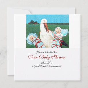 STORK TWIN BABY BOY SHOWER,teal blue Invitation