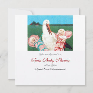 STORK TWIN BABY GIRL SHOWER INVITATION