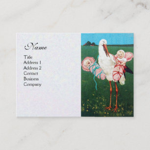 STORK TWIN BABY GIRL SHOWER , white pearl paper Business Card