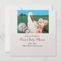 STORK TWIN BABY SHOWER , champagne metallic