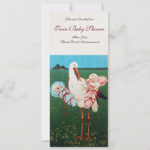 STORK TWIN BABY SHOWER , champagne metallic Invitation