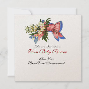 STORK TWIN BABY SHOWER , champagne metallic Invitation