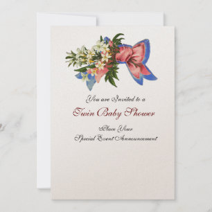 STORK TWIN BABY SHOWER , champagne metallic Invitation
