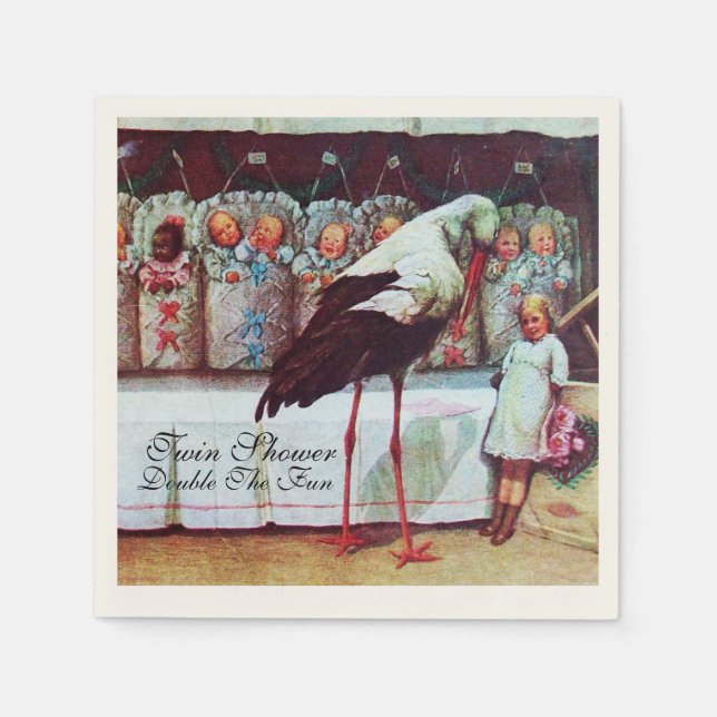 STORK TWIN BABY SHOWER NAPKIN (Front)