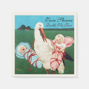 STORK TWIN BABY SHOWER NAPKIN