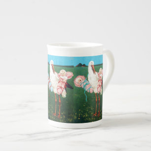 STORK TWIN BABY SHOWER, Pink ,Teal Blue Bone China Mug