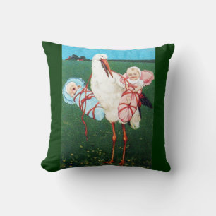STORK TWIN BABY SHOWER, Pink ,Teal Blue Cushion