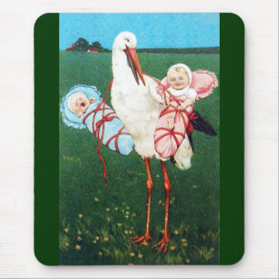 STORK TWIN BABY SHOWER, Pink ,Teal Blue Mouse Mat