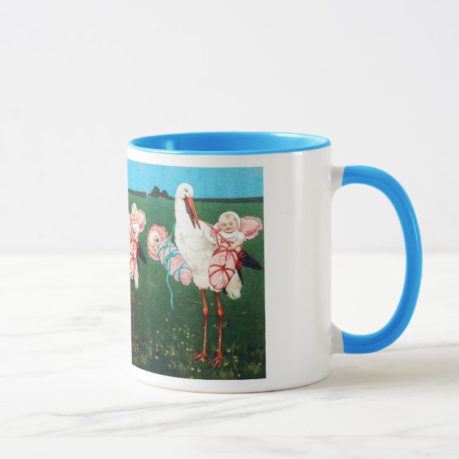 STORK TWIN BABY SHOWER, Pink ,Teal Blue Mug (Right)