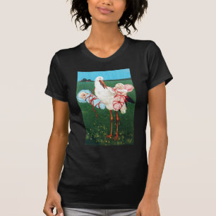 STORK TWIN BABY SHOWER, Pink ,Teal Blue T-Shirt