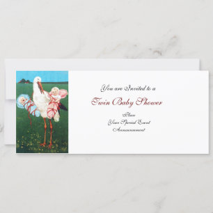STORK TWIN BABY SHOWER White Invitation