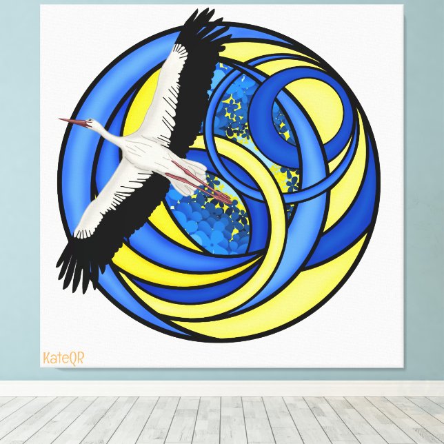Stork. Ukrainian abstract art Canvas Print (Insitu(Wood Floor))