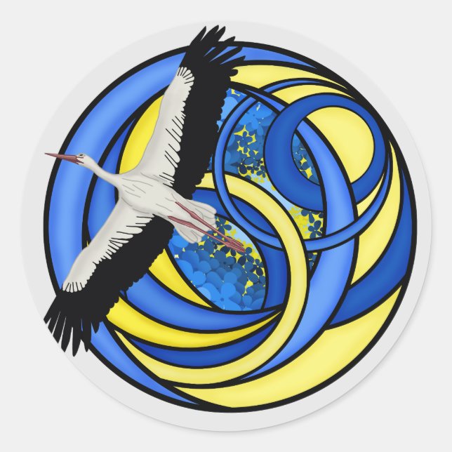 Stork. Ukrainian abstract art Classic Round Sticker (Front)