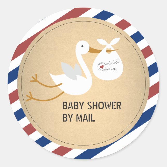 Stork Unisex Baby Shower By Mail Classic Round Sticker (Front)