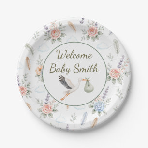Stork Welcome Baby Gender Neutral Paper Plate