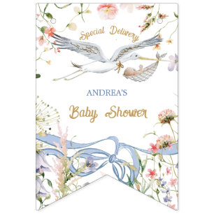 Stork Wildflower Ribbon and Bow Baby Shower Bunting