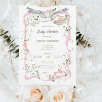 Stork Wildflower Ribbon and Bow Baby Shower