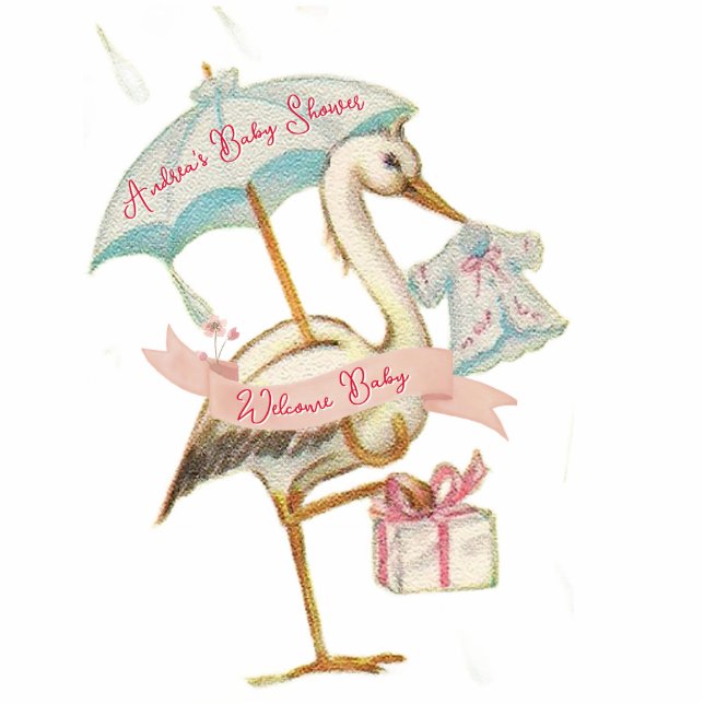 Stork Wildflower Ribbon and Bow Decoration  Standing Photo Sculpture (Front)