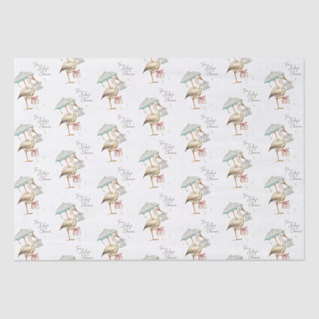 Stork Wildflower Ribbon Baby Shower Tissue Paper (Front)