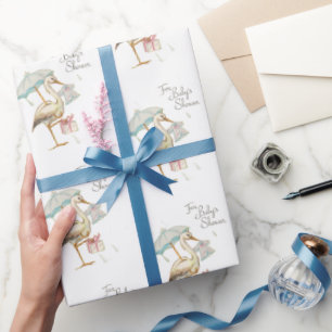 Stork Wildflower Ribbon Baby Shower Wrapping Paper