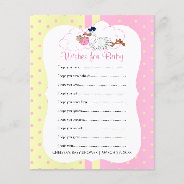 Stork with a Baby Girl Shower - Wishes (Front)
